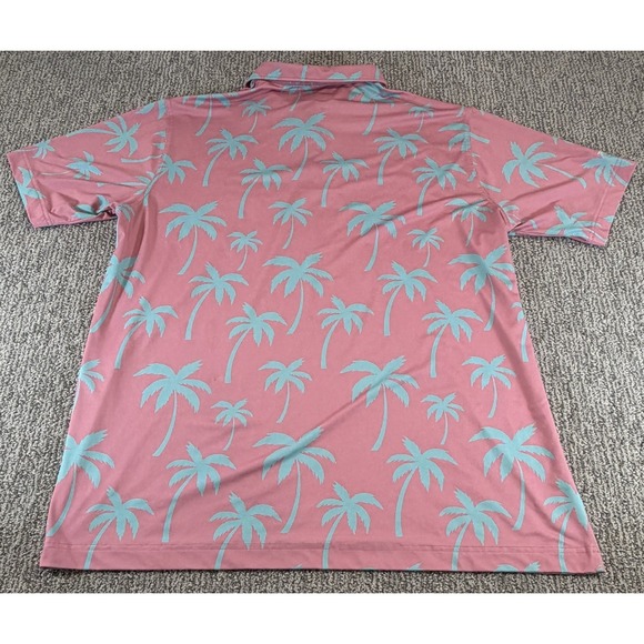 Waggle Golf Polo Shirt Men's 2XL Pink Teal Palm Tree Print Performance Stretch - Picture 5 of 7